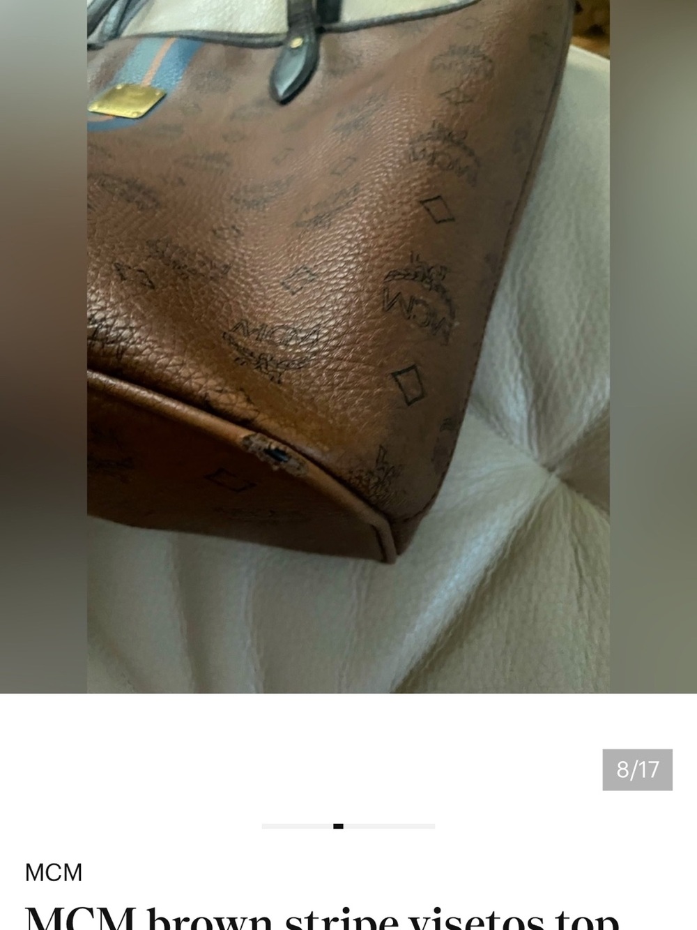 MCM Visetos leather Tote bag with Navy and Gray Center Stripe - Picture 3 of 7